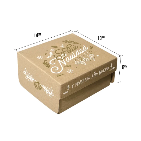 caja navideña pequeña blanco y dorado con mensaje de feliz navidad