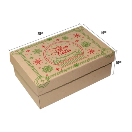 caja de navidad 28x19x10 de zapatos con el texto felices fiestas y prospero año nuevo