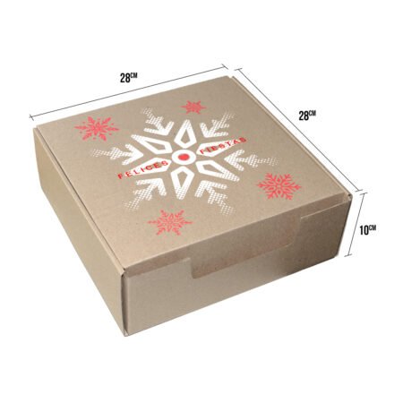 caja de navidad 28x28x10 de ancheta con el texto felices fiestas diseño kekaja 2026