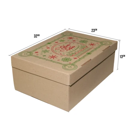 caja de navidad 32x23x13 de ancheta con el texto felices fiestas y prospero año nuevo