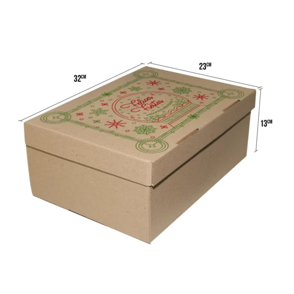 caja de navidad 32x23x13 de ancheta con el texto felices fiestas y prospero año nuevo