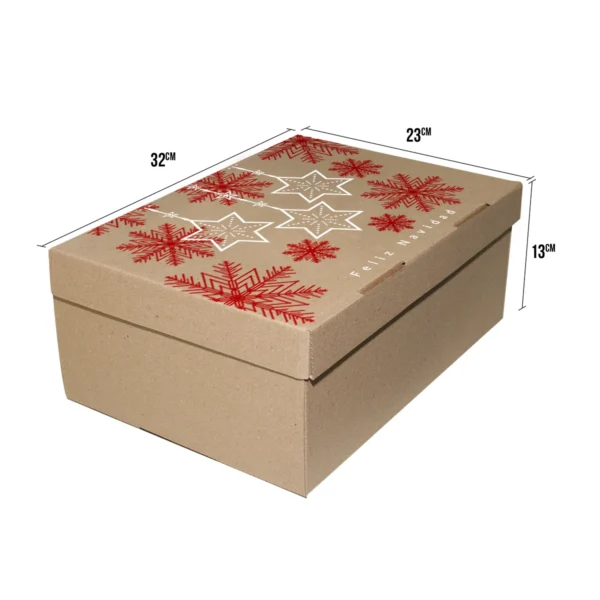 caja navideña grande blanco y rojo con mensaje de feliz navidad