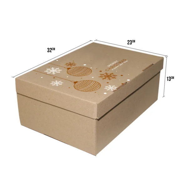 caja navideña grande dorado y blanco con mensaje de merry christmas