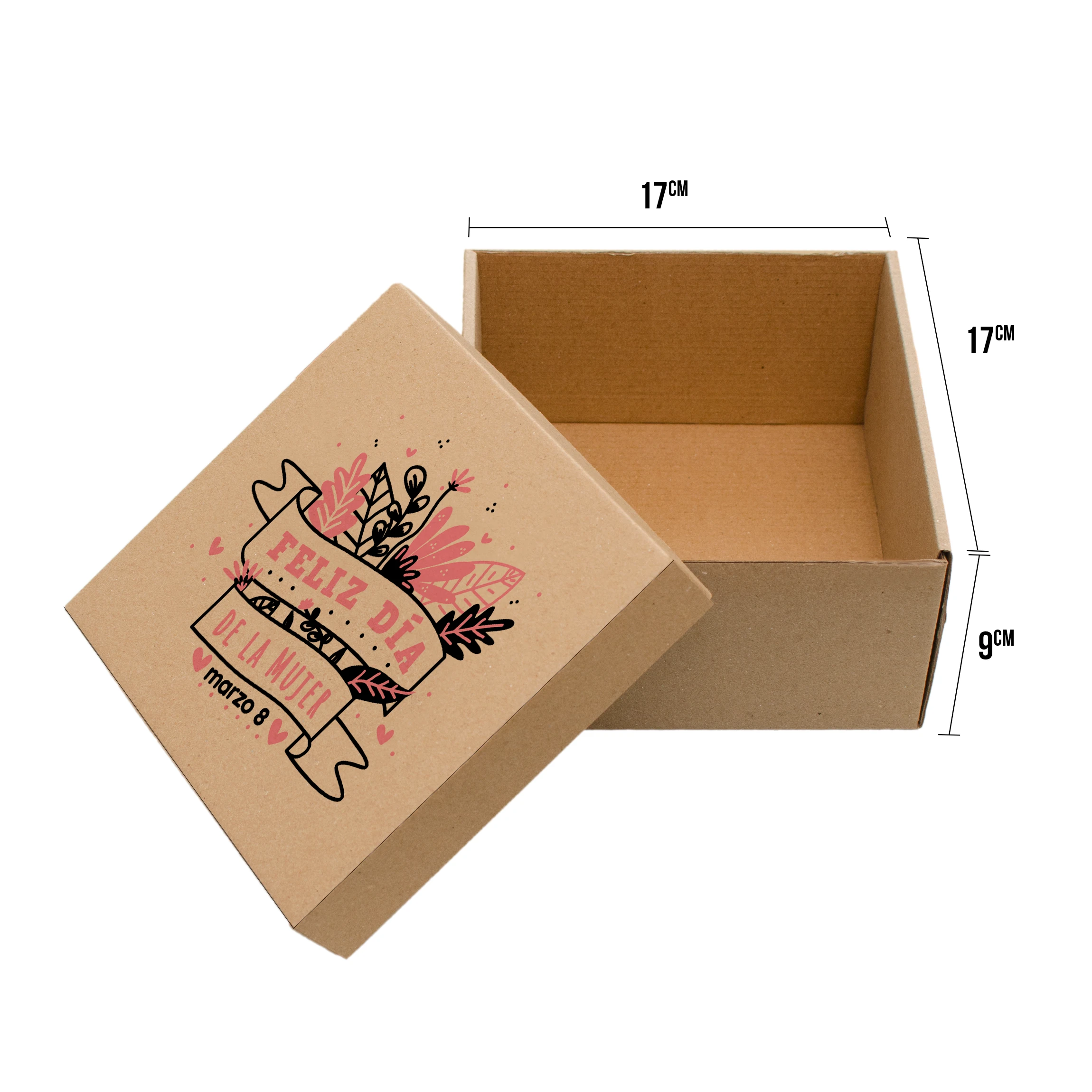caja de regalos para el dia de la mujer mediana con tapa en rosa y negro