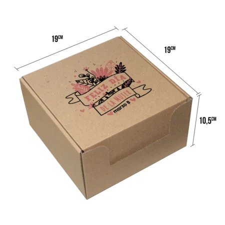 caja de regalos tipo cofre cuadrada mediana para el dia de la mujer en rosa y negro
