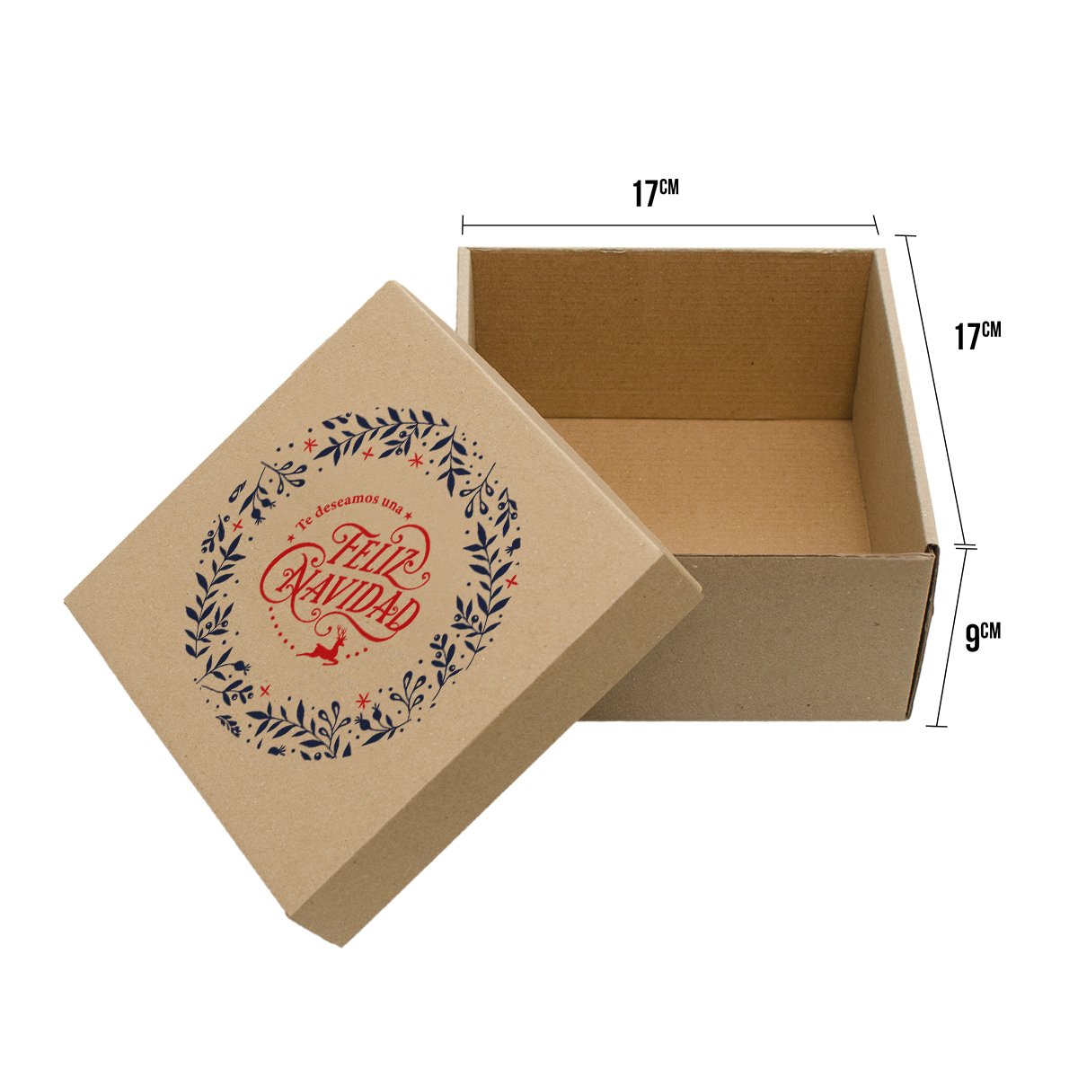 caja de navidad de kekaja 17x17x9 pequeña con tapa con el texto feliz navidad diseño 2026