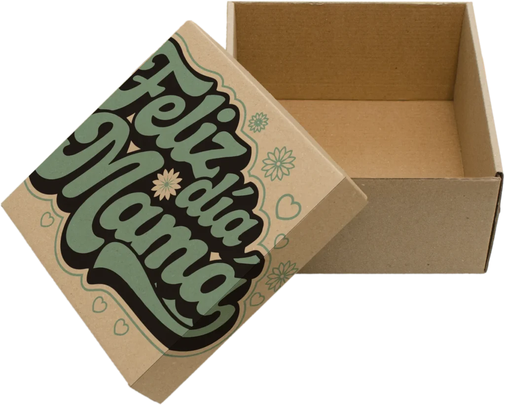 caja de regalos del día de la madre verde con tapa con mensaje de feliz día mamá diseño exclusivo año 2026 transparente